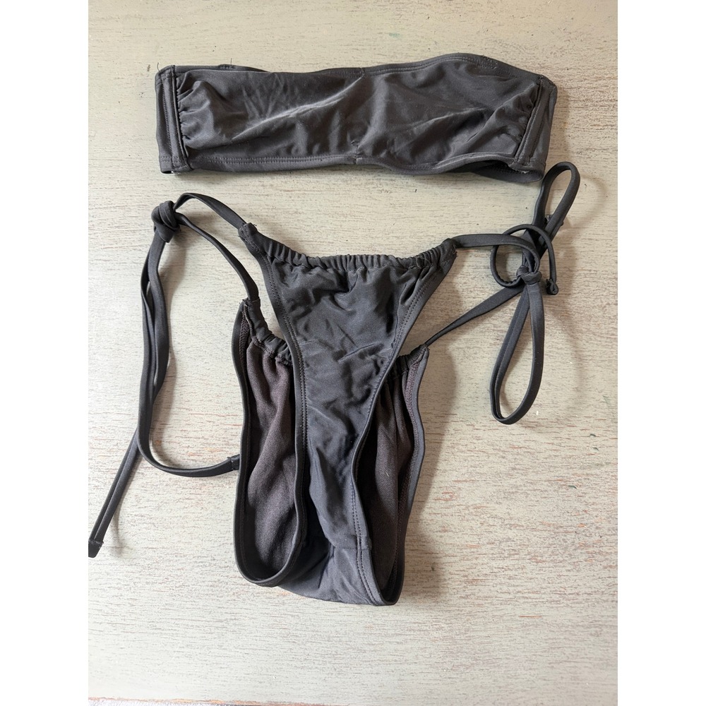 Wild Fable Black Bandeau Bikini Set XXS Strapless Top Tie Side Bottoms